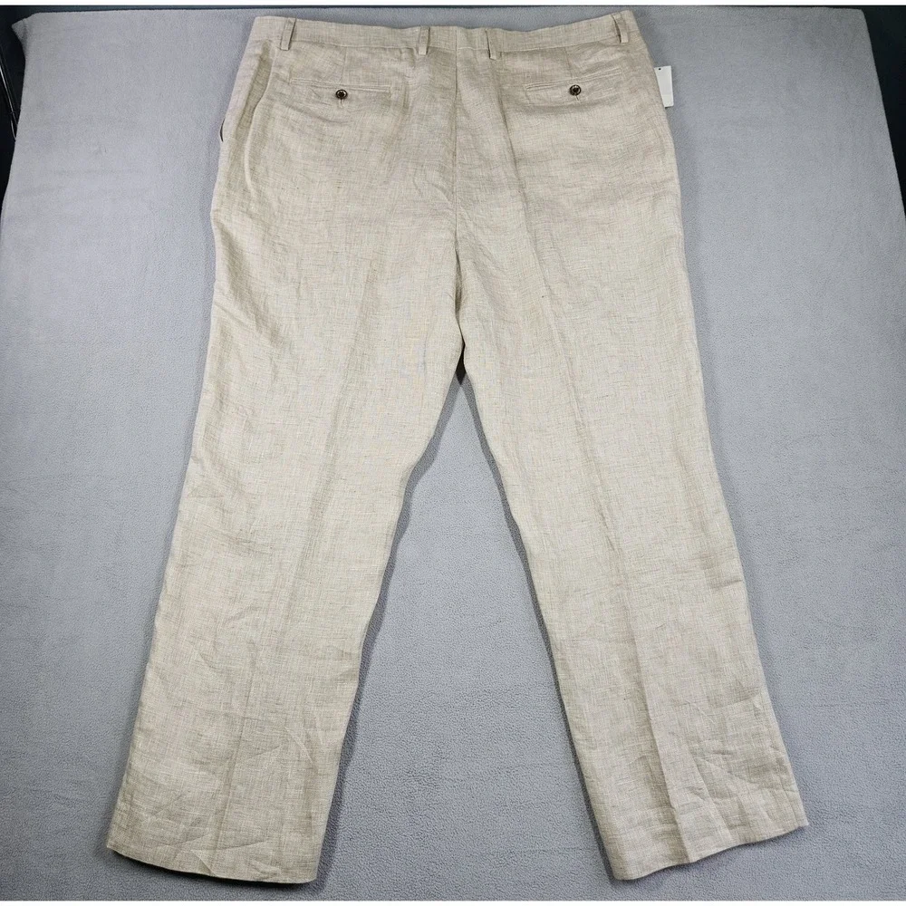 Murano Baird McNutt Linen Dress Pants Mens 44x30 Beige Zac Classic Fit Big Man